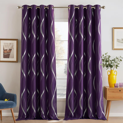 NICETOWN Grey Blackout Striped Pattern Curtains for Living Room, 52 x 84