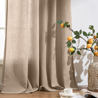jinchan Linen Curtains Light Filtering Back Tab 50x96 Inch 2 Panels Beige