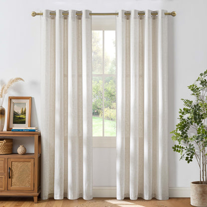 NICETOWN Natural Linen Curtains 84 inch Long 2 Panels Set, Grommet Top Thick Linen Burlap Semi Sheer Vertical Drapes Privacy Assured with Light Filtering for Bedroom/Living Room, W55 x L84