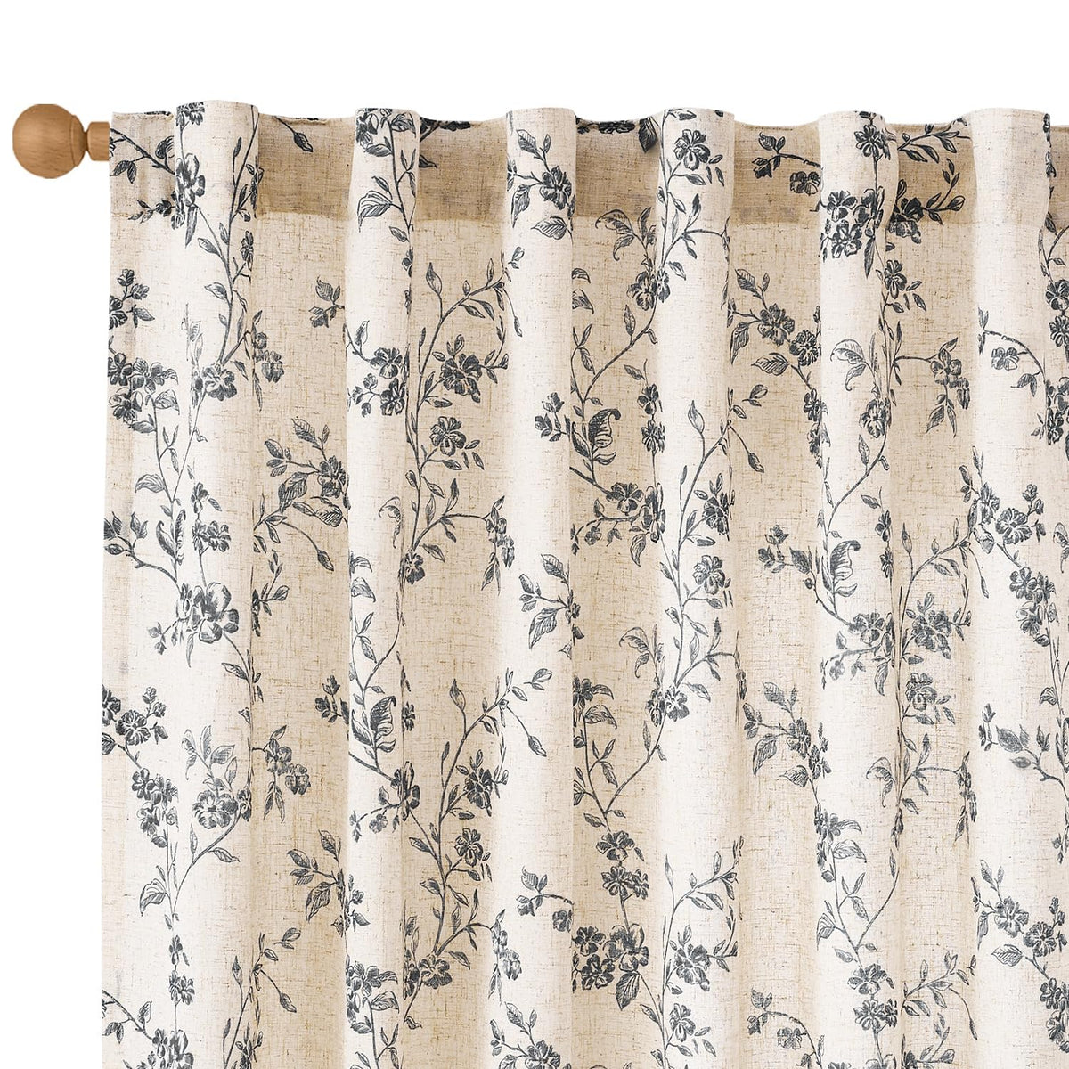 Lazzzy Taupe Vintage Floral Linen Curtains Farmhouse 50W X 84L 2 Panels