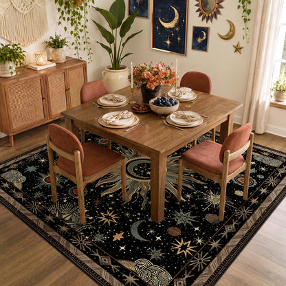 Vacuum-Friendly, 5x7 Washable Area Rug, Black Gold Beige Red