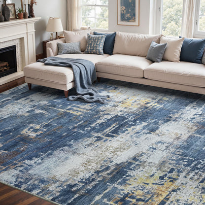 6x9 Ft Abstract Washable Area Rugs for Living Room Blue