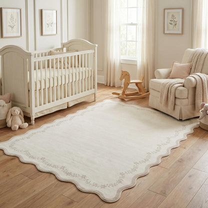 GarveeHome 5x7 Scalloped Area Rug Jute Washable Bedroom Living Room Rug