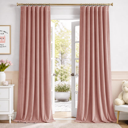 NICETOWN Olive Green Velvet Blackout Curtains 84" Long, 52" Wide, 2 Panels