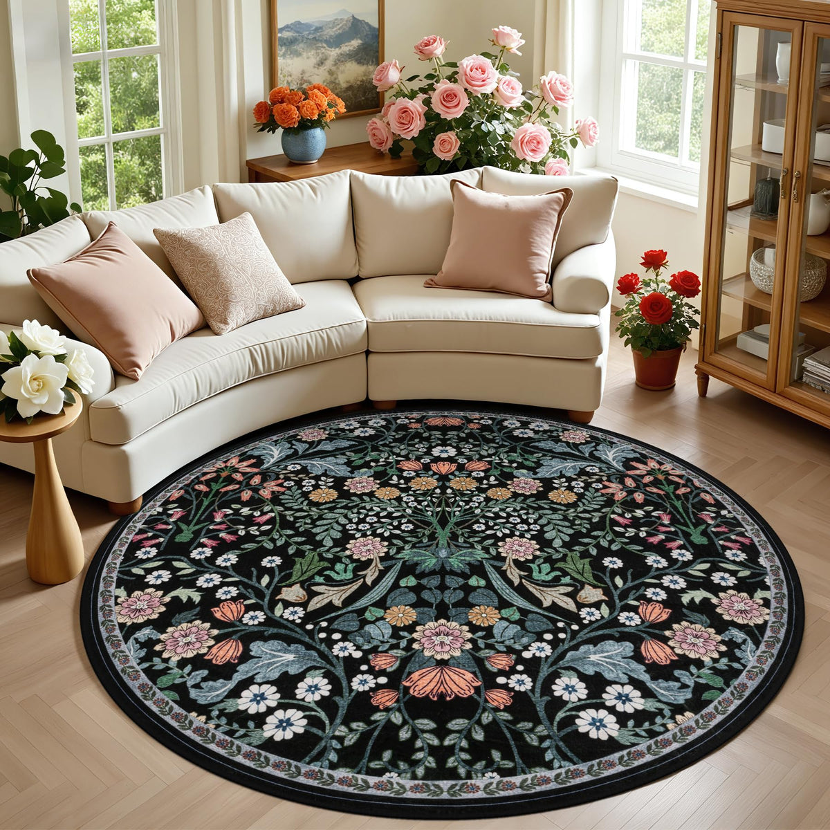 PLHXFR 8x10 Area Rug Living Room: Floral Washable Boho Carpet Dark Green