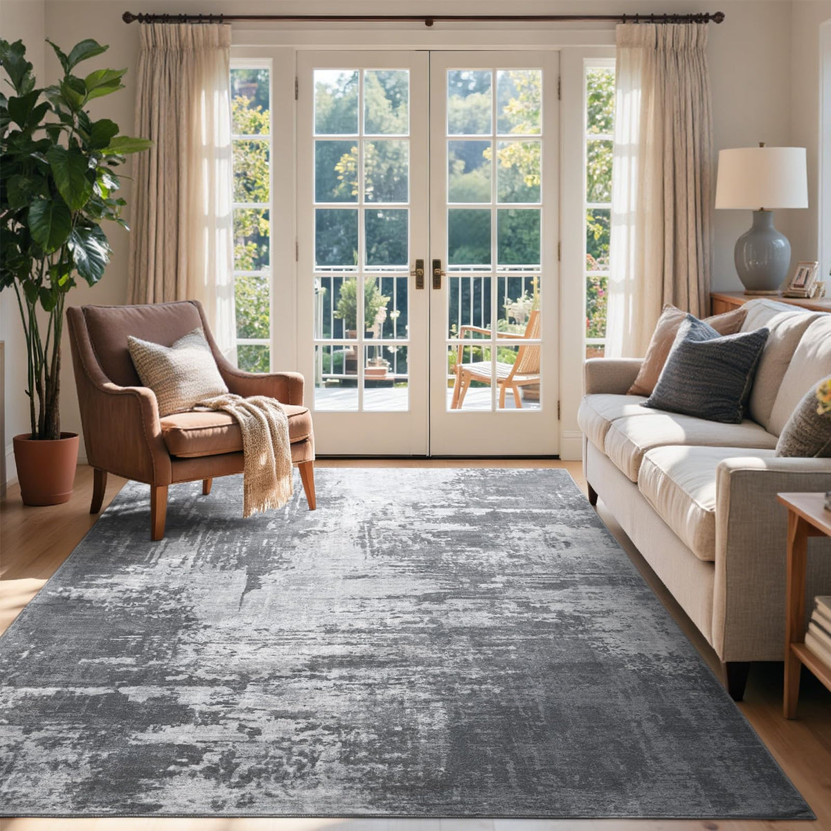 6x9 Ft Abstract Washable Area Rugs for Living Room Blue