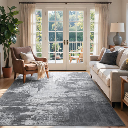 6x9 Ft Abstract Washable Area Rugs for Living Room Blue