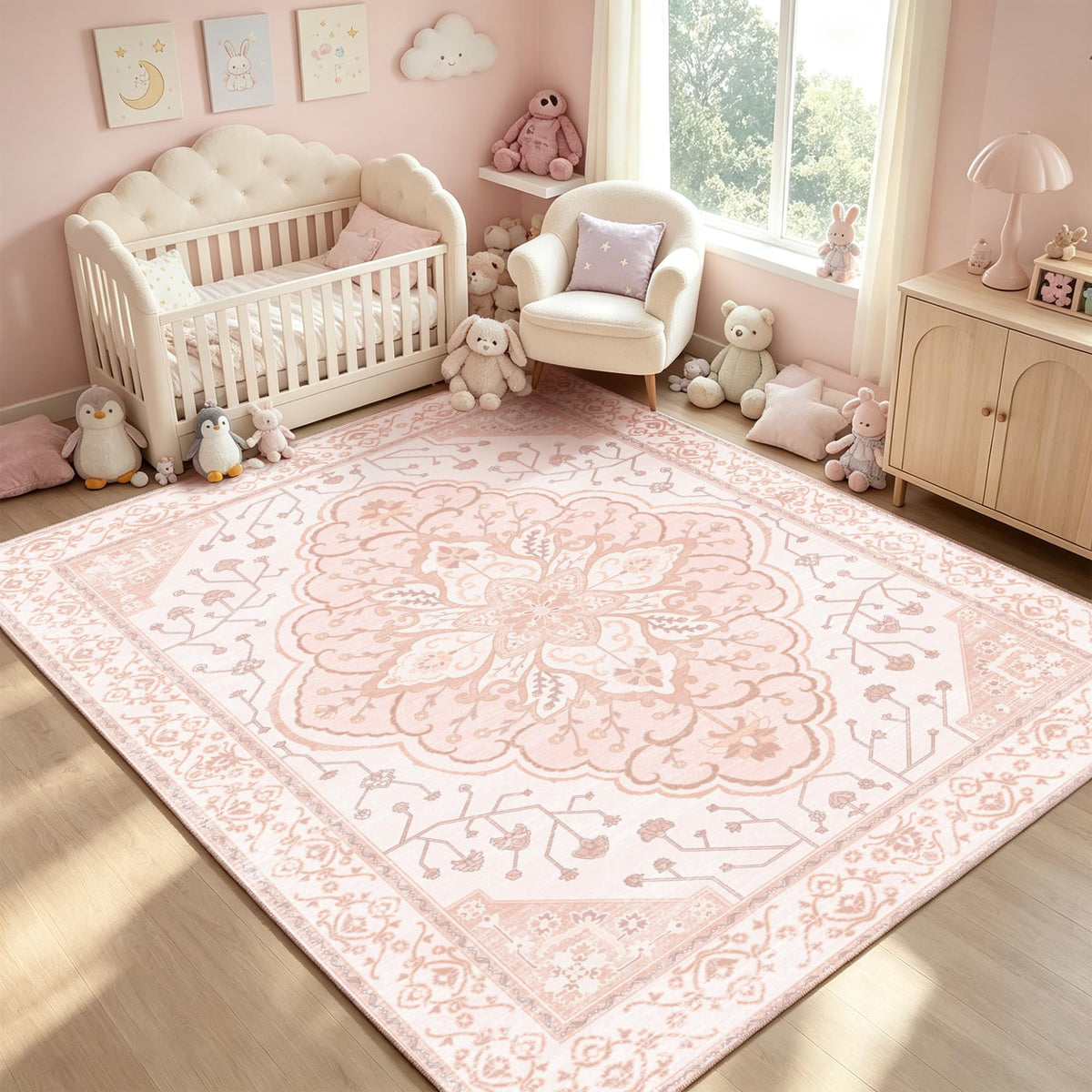 YARNSCAPE 5' x 7' Machine Washable Area Rug, Non-Slip Low-Pile Carpet