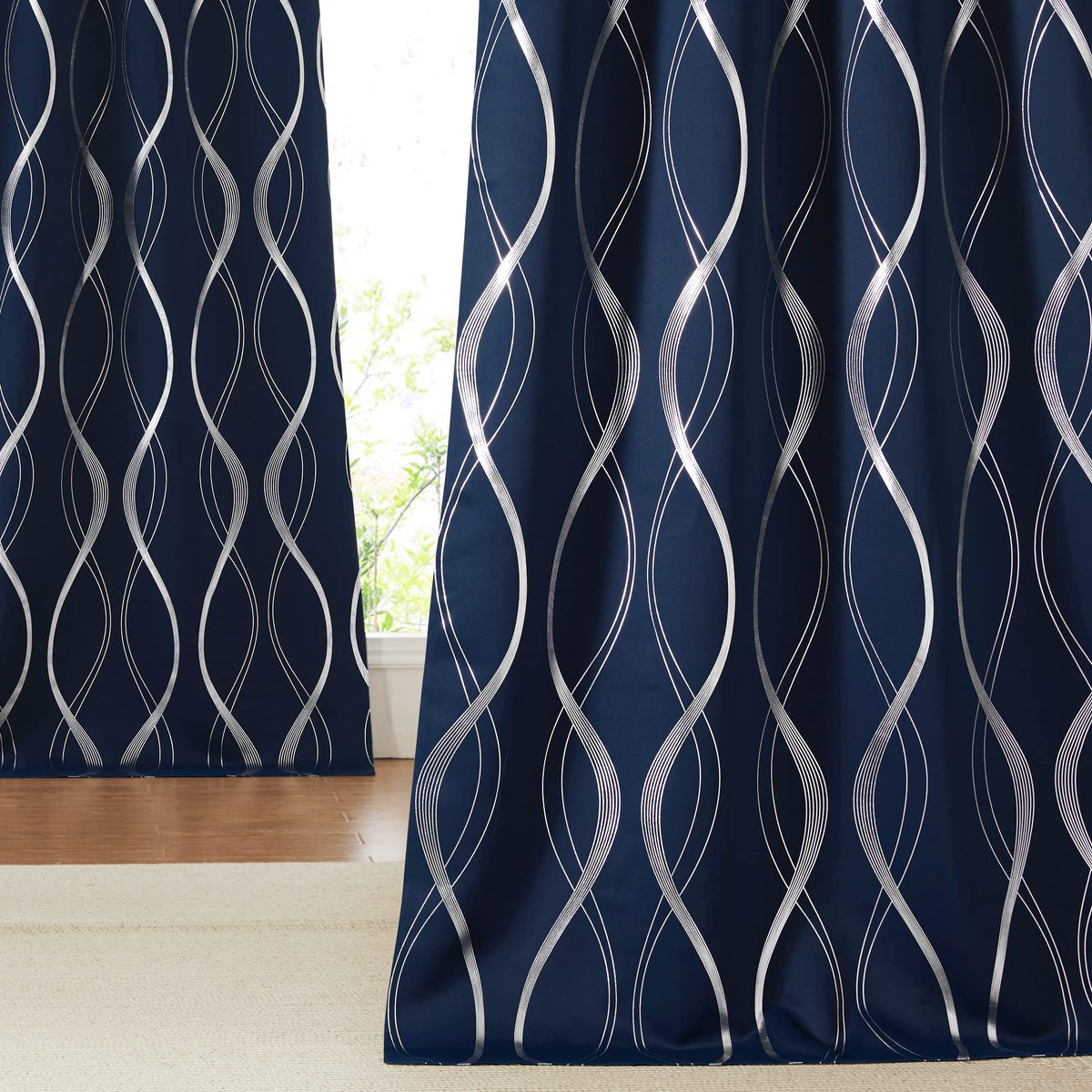 NICETOWN Grey Blackout Striped Pattern Curtains for Living Room, 52 x 84