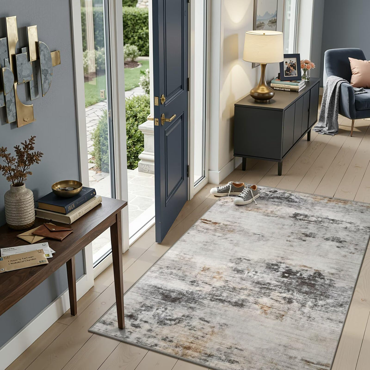 Toneed 4x6 Feet Washable Area Rugs for Bedroom Living Room, 48"x72" Grey