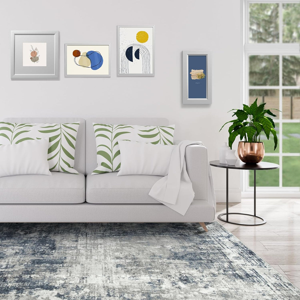 8x10 Area Rugs for Living Room Bedroom Dining Room Washable Blue Grey