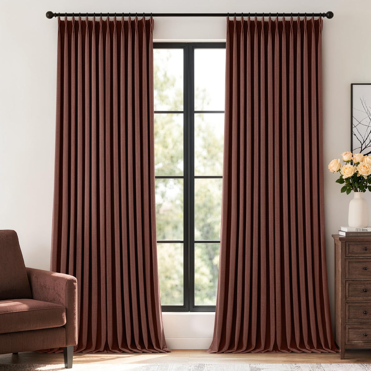 MIULEE Natural Pinch Pleated 100% Blackout Linen Curtains 40x84 Inches