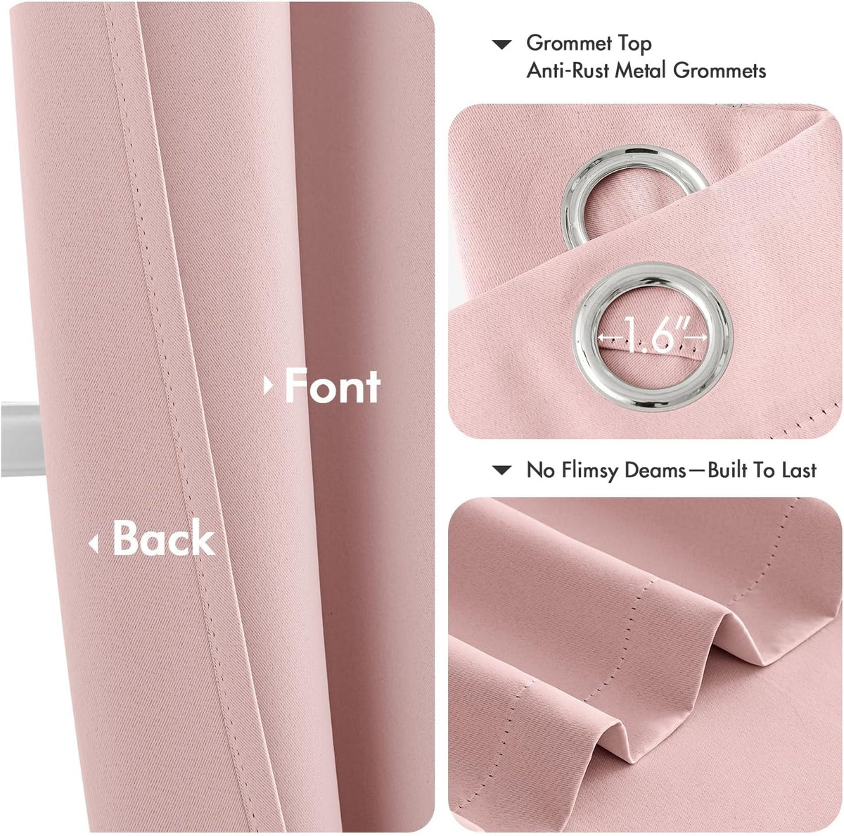 MIULEE Blackout Curtains for Bedroom 2 Panels 40 x 63 Inch Long Pink