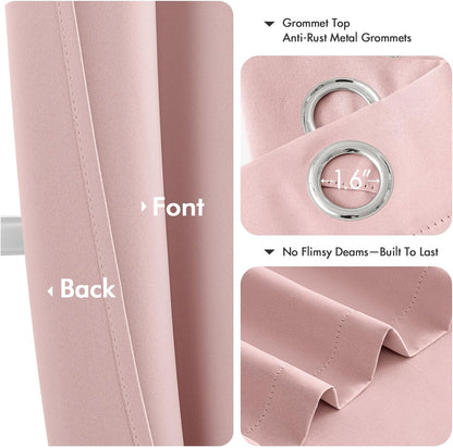 MIULEE Blackout Curtains for Bedroom 2 Panels 40 x 63 Inch Long Pink