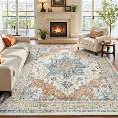 Sage Green 8x10 Area Rug for Living Room, Vintage Boho Large Carpet