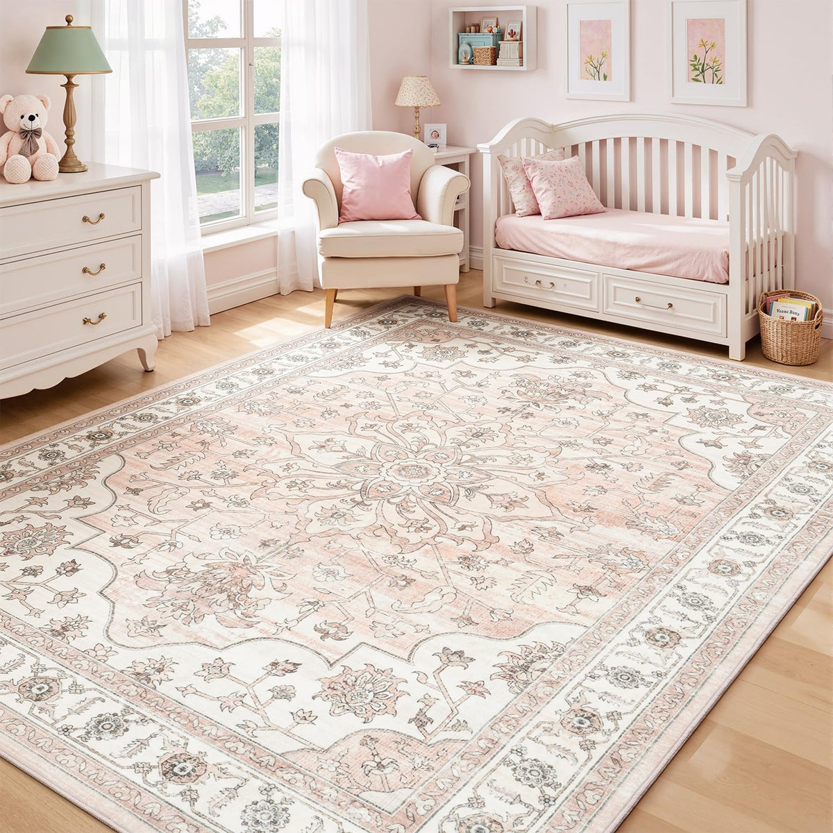 Sage Green 8x10 Area Rug for Living Room, Vintage Boho Large Carpet