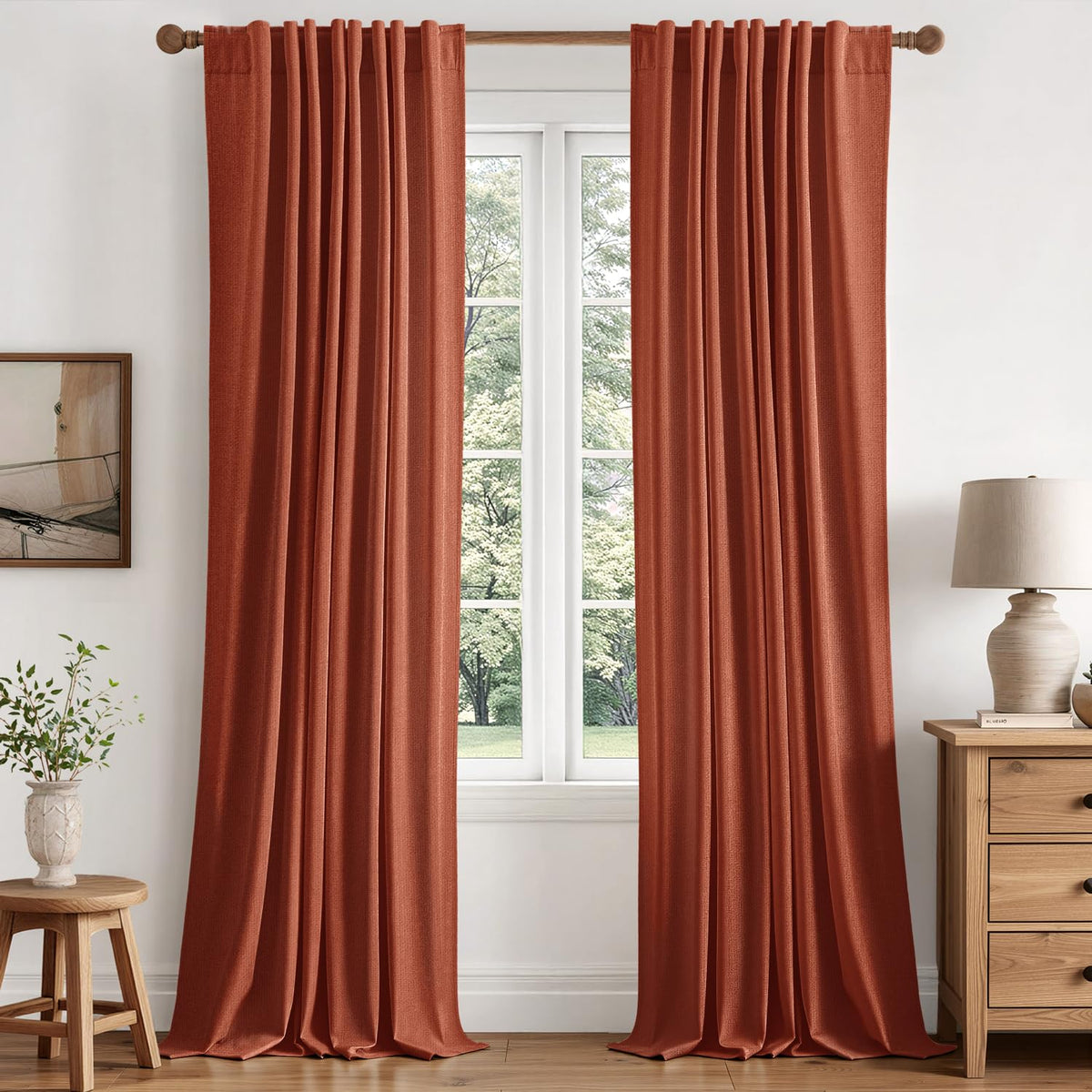 MIULEE 100% Blackout Linen Curtains for Bedroom 40W x 84L Cream 2 Panels