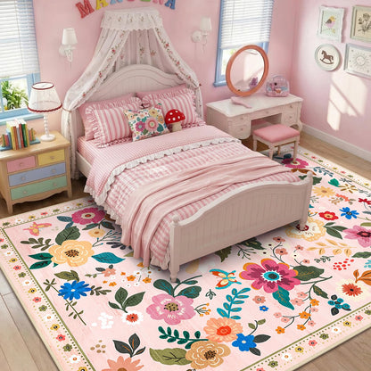 RELEANY Floral Washable 5x7 Area Rugs Pink