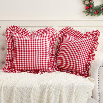 14x36 inches Sage Green Plaid Ruffle Lumbar Pillow Sham 1 Piece