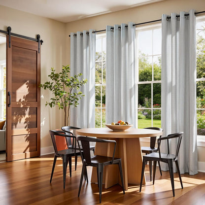 Vangao Linen Curtains for Living Room, Striped Blue Curtains 84L, 2 Panels