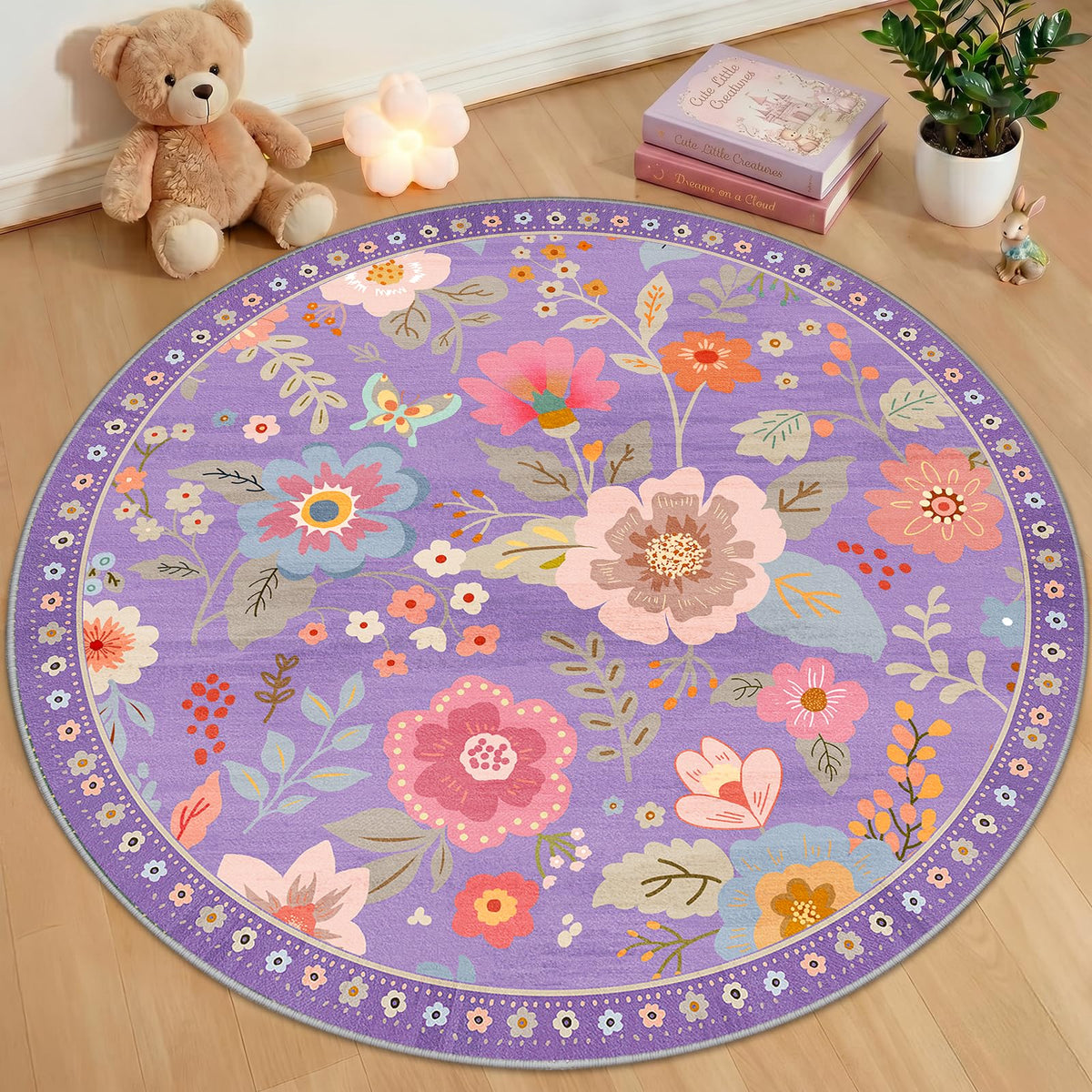 RELEANY Floral Washable 5x7 Area Rugs Pink