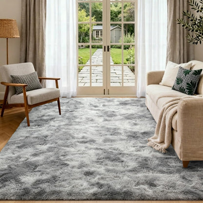 6x9 Ft Large Shag Rugs for Living Room Decor, Tie-Dyed Ultra Soft Fluffy Furry Area Rugs for Bedroom Indoor Floor, Aesthetic Carpet for Kids Home (Dark Grey)