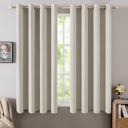 MIULEE 100% Blackout Linen Curtains for Bedroom 52x84 Inches Natural Beige