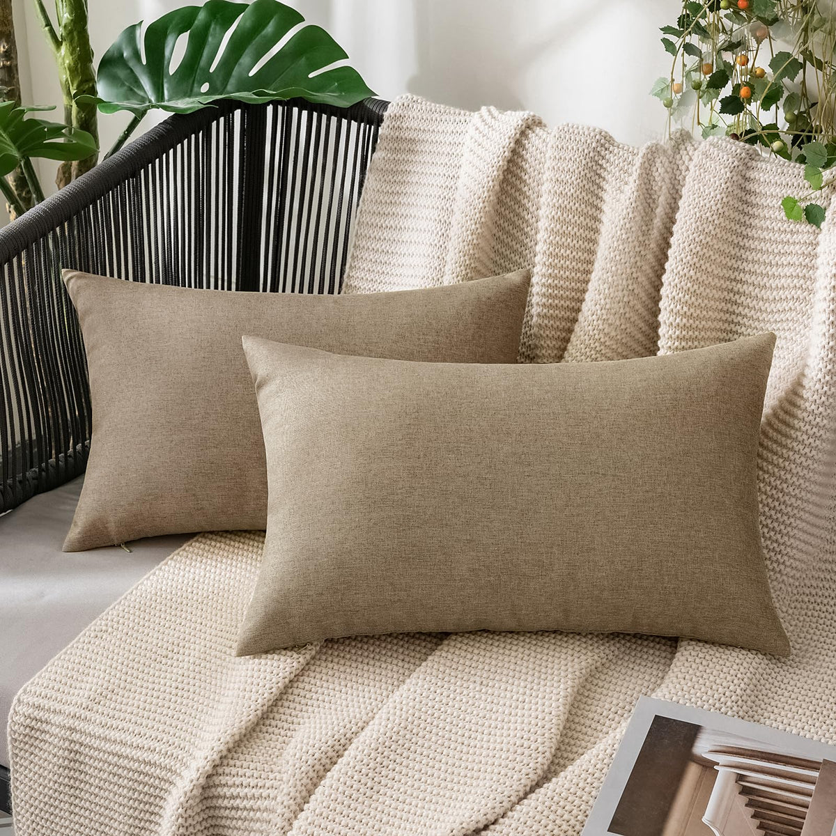 MIULEE Decorative Outdoor Pillow Covers Euro Waterproof 24x24 Beige