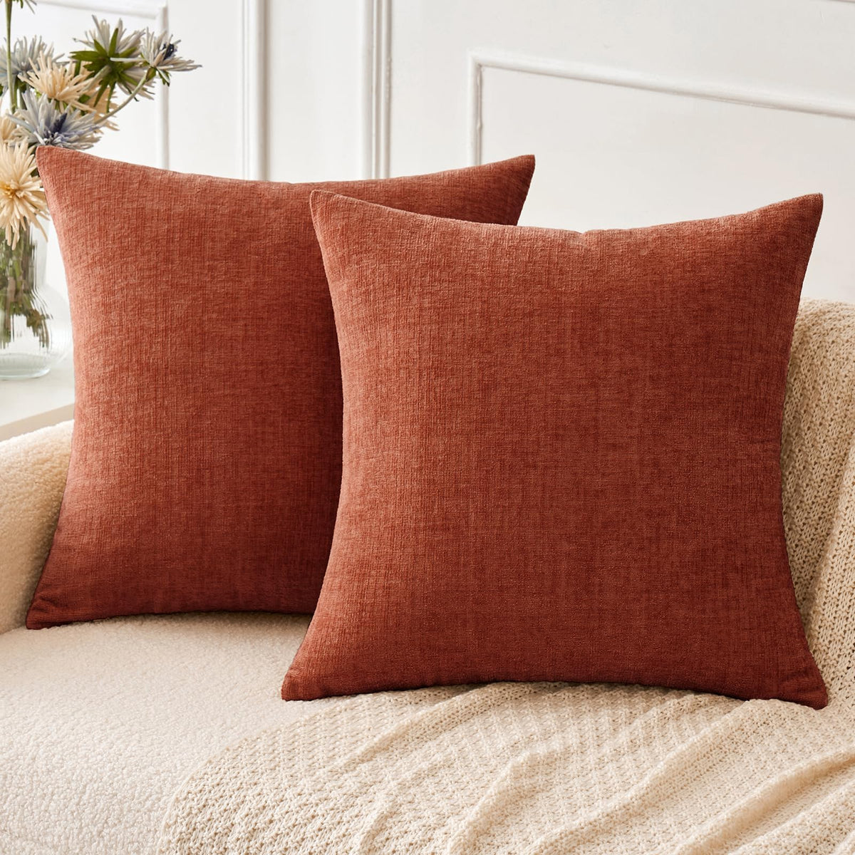 MIULEE Soft Chenille Throw Pillow Covers Sage Green 18x18 Inch Pack of 2