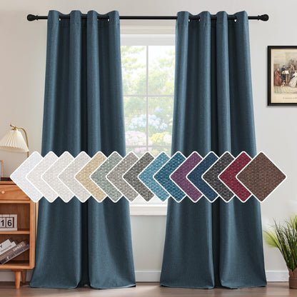 H.VERSAILTEX Linen Blackout Curtain 84 Inches Long for Bedroom/Living Room Thermal Insulated Grommet Linen Look Curtain Drapes Primitive Textured Burlap Effect Window Drapes 1 Panel - Heather Ivory