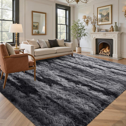 5x7 Black Area Rugs for Living Room, Large Fluffy Shag Bedroom Rugs Non-Slip, Ultra Soft Plush Carpet for Nursery Kids PlayRoom Dorm Office Indoor Modern Carpets