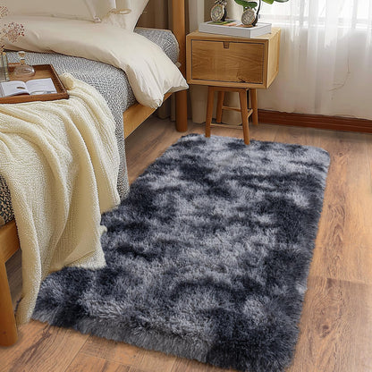 Ultra Soft Runner Rugs for Bedroom Hallways with Upgraded Non-Slip Rubber Backing & Thick Memory Sponge, 2x6 Feet Fluffy Shag Throw Area Rug for Bedside Dorm Dark Grey