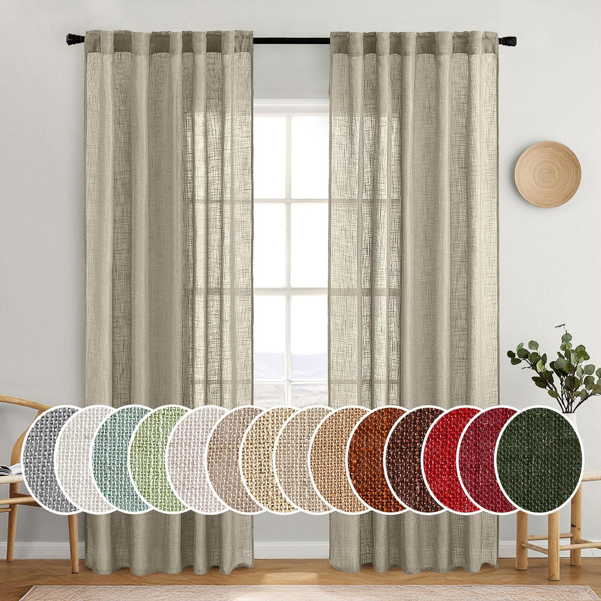 MIULEE Natural White Linen Curtains 52x84 Inch Long for Bedroom Living Room