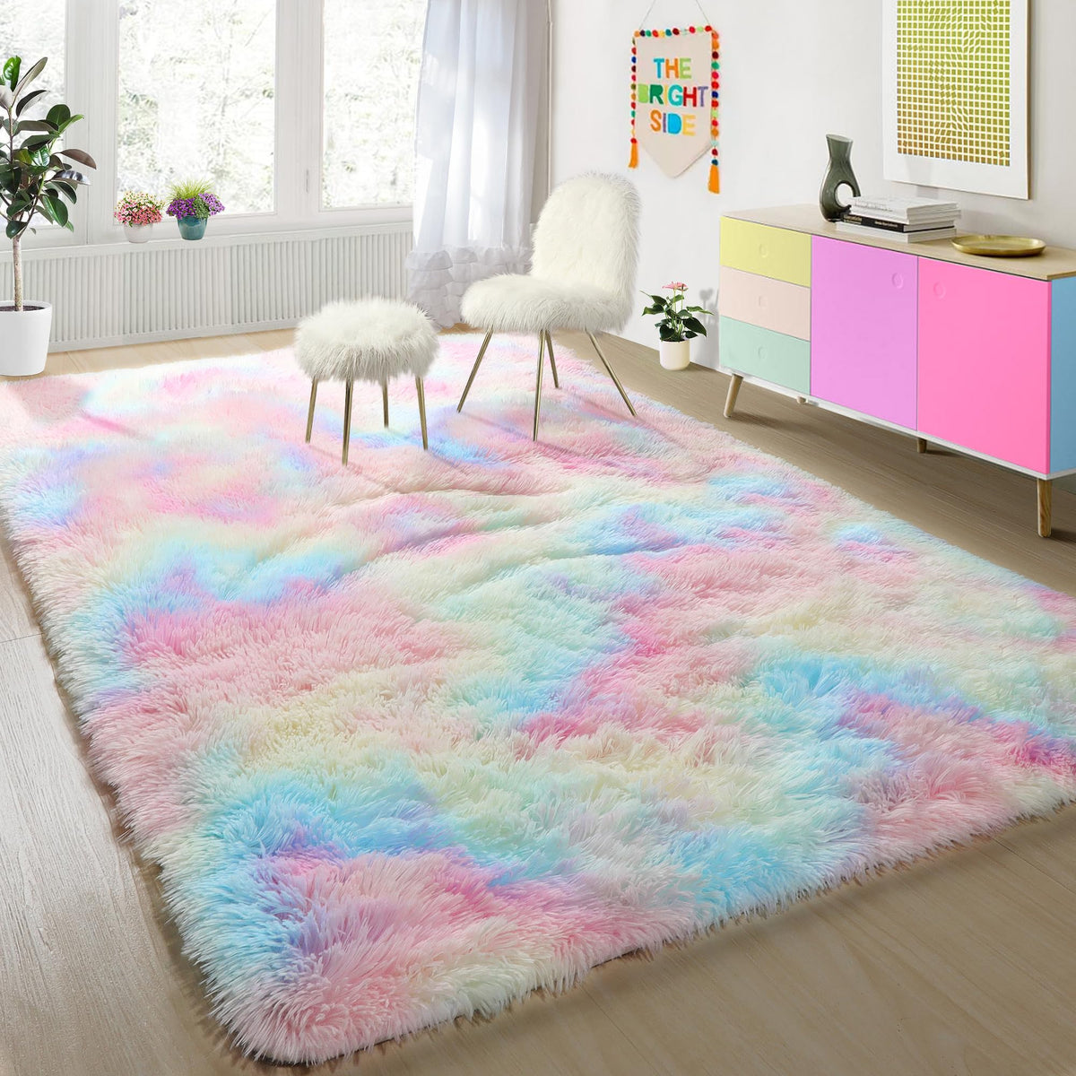 Fluffy Grey Rug for Bedroom 4x6, Modern Area Rugs for Kids Room Living Room