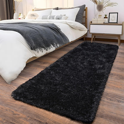 Ultra Soft Runner Rugs for Bedroom Hallways with Upgraded Non-Slip Rubber Backing & Thick Memory Sponge, 2x6 Feet Fluffy Shag Throw Area Rug for Bedside Dorm Dark Grey