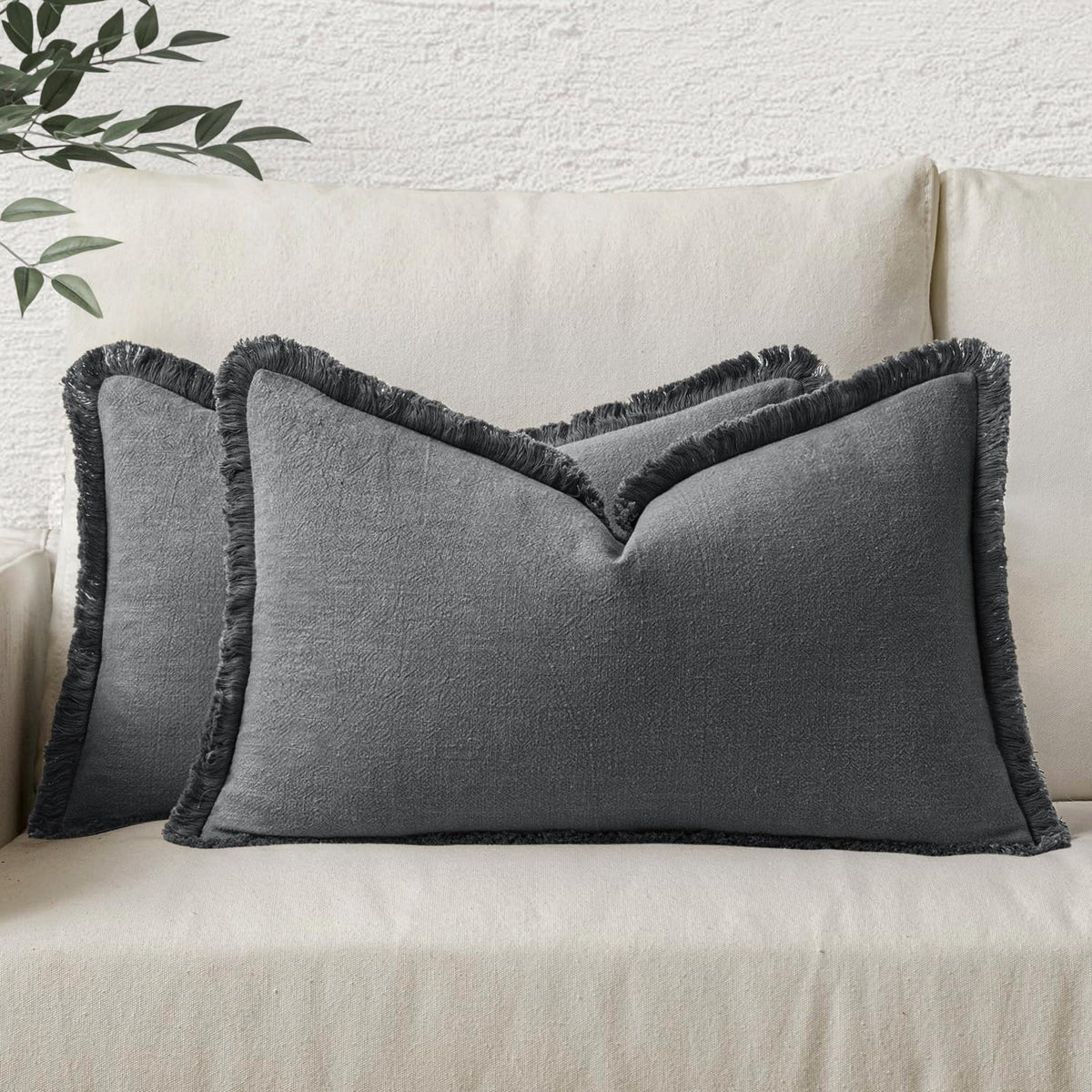 MIULEE Linen Fringe Decorative Fall Throw Pillow Covers Cocoa Brown 18x18