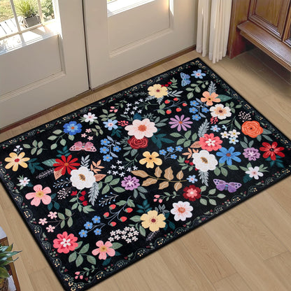 PLHXFR 8x10 Area Rug Living Room: Floral Washable Boho Carpet Dark Green
