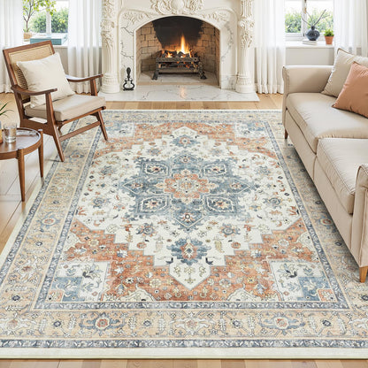 Sage Green 8x10 Area Rug for Living Room, Vintage Boho Large Carpet