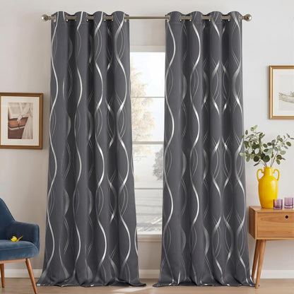 NICETOWN Grey Blackout Striped Pattern Curtains for Living Room, 52 x 84