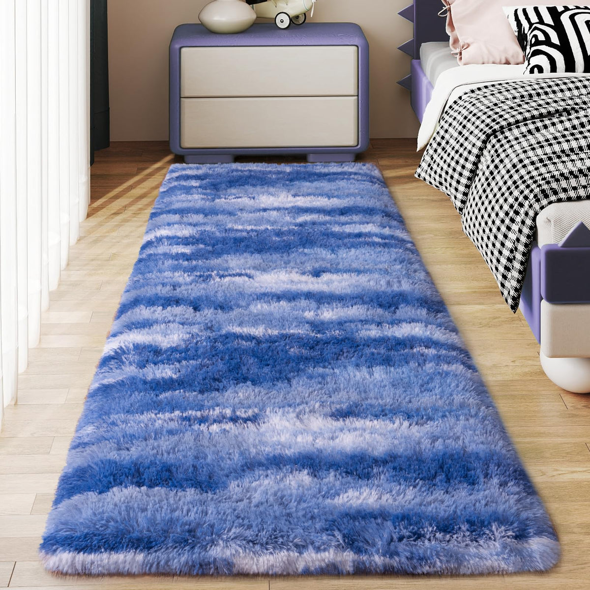 Ultra Soft Runner Rugs for Bedroom Hallways with Upgraded Non-Slip Rubber Backing & Thick Memory Sponge, 2x6 Feet Fluffy Shag Throw Area Rug for Bedside Dorm Dark Grey