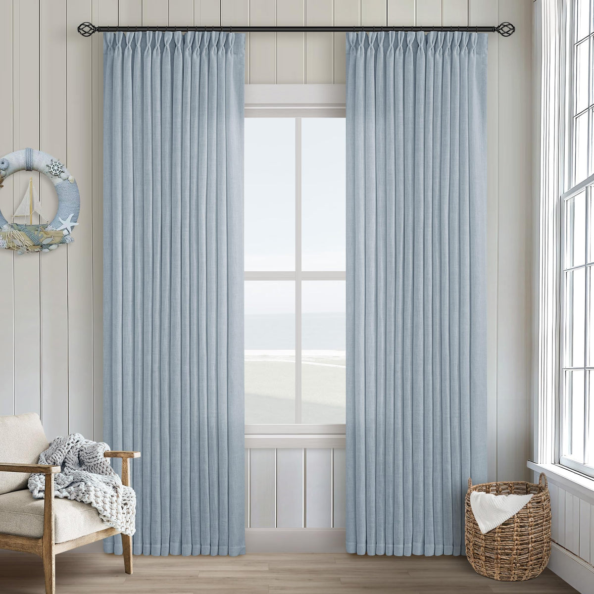TWODRAPES Natural Pinch Pleated Linen Semi Sheer 84 Inch Curtains 2 Panels