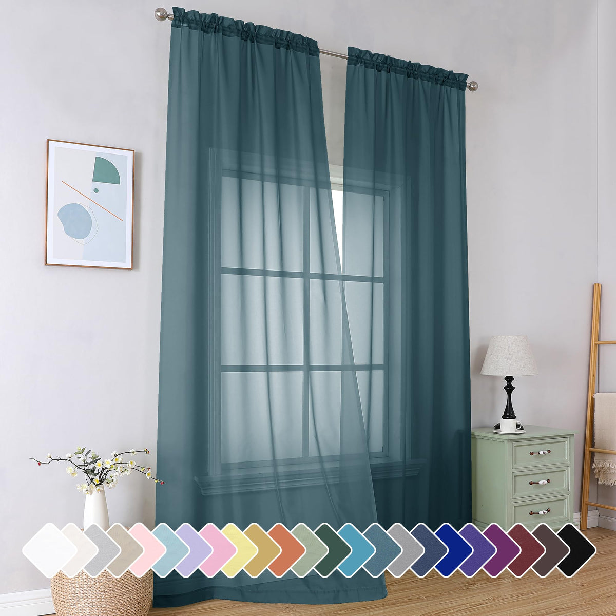 Simplebrand Black Sheer Curtains 84 Inches Long 2 Panels for Living Room