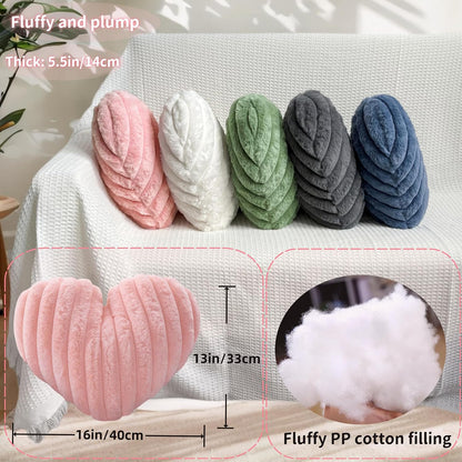 16 Inch White Heart Pillow Cute Fluffy Decorative Throw Pillows for Bed