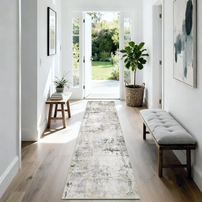 Washable Area Rug for Living Room: 9x12 Modern Abstract Neutral Soft Rug for Bedroom Dining Room No Slip Low Pile Carpet for Nursery Home Office - Grey/Blue