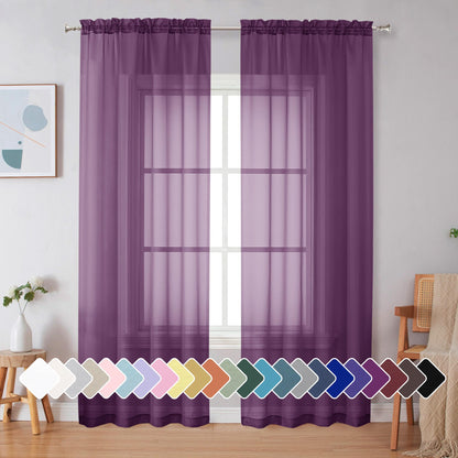 Simplebrand Black Sheer Curtains 84 Inches Long 2 Panels for Living Room