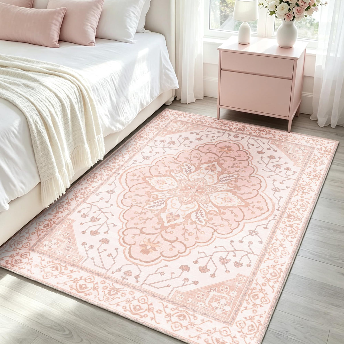 YARNSCAPE 5' x 7' Machine Washable Area Rug, Non-Slip Low-Pile Carpet