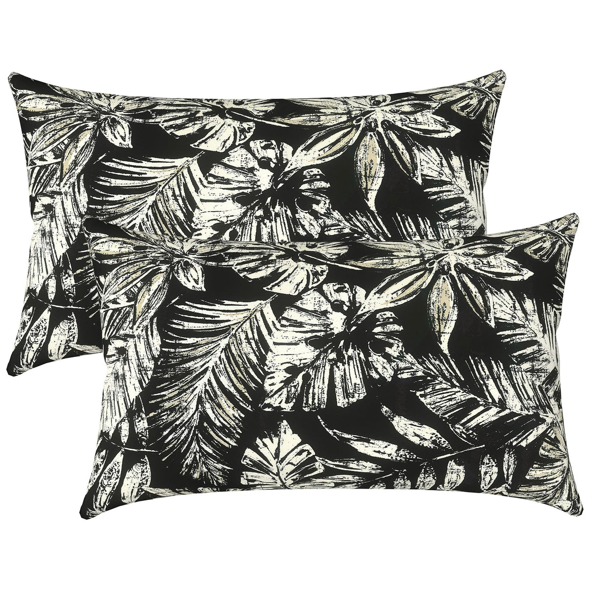 LVTXIII Set of 2 Patio Lumbar Pillows, 12" x 20" Fade Resistant Outdoor Lumbar Pillow with Inners, Fluffy Decorative Garden Lumbar Cushions for Home Patio Coach Sofa Use, Jacobean Black