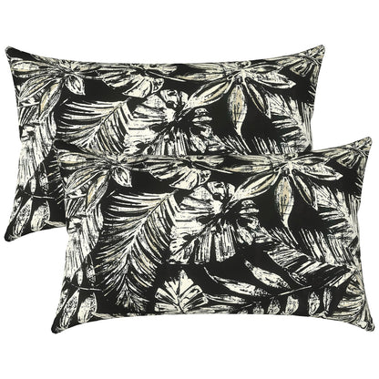 LVTXIII Set of 2 Patio Lumbar Pillows, 12" x 20" Fade Resistant Outdoor Lumbar Pillow with Inners, Fluffy Decorative Garden Lumbar Cushions for Home Patio Coach Sofa Use, Jacobean Black