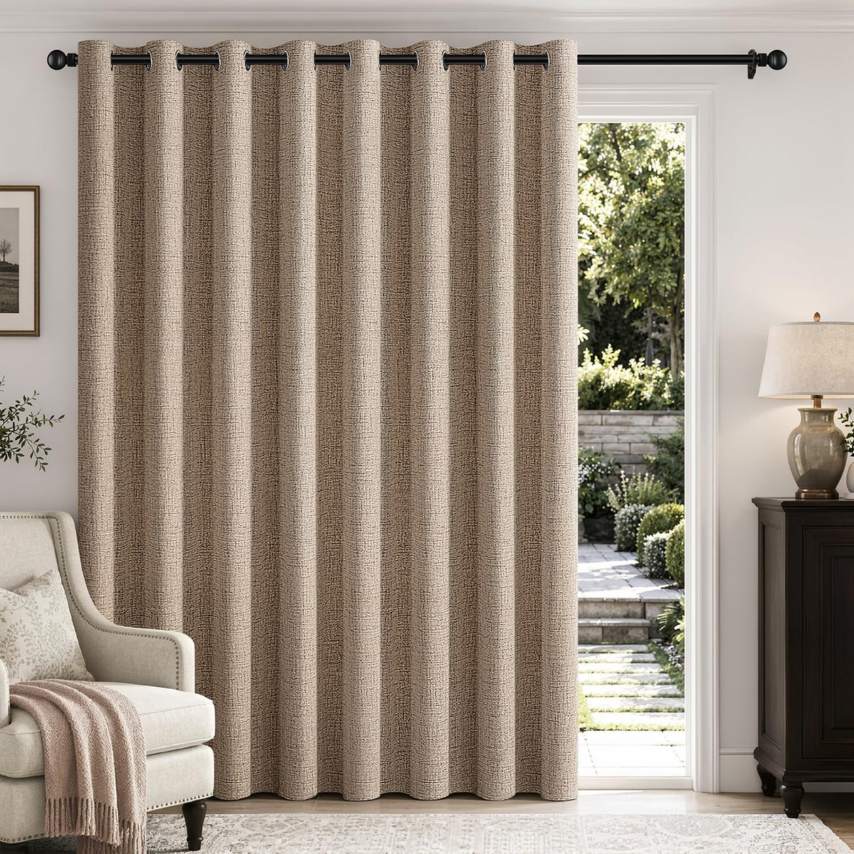 MIULEE 100% Blackout Linen Curtains for Bedroom 52x84 Inches Natural Beige