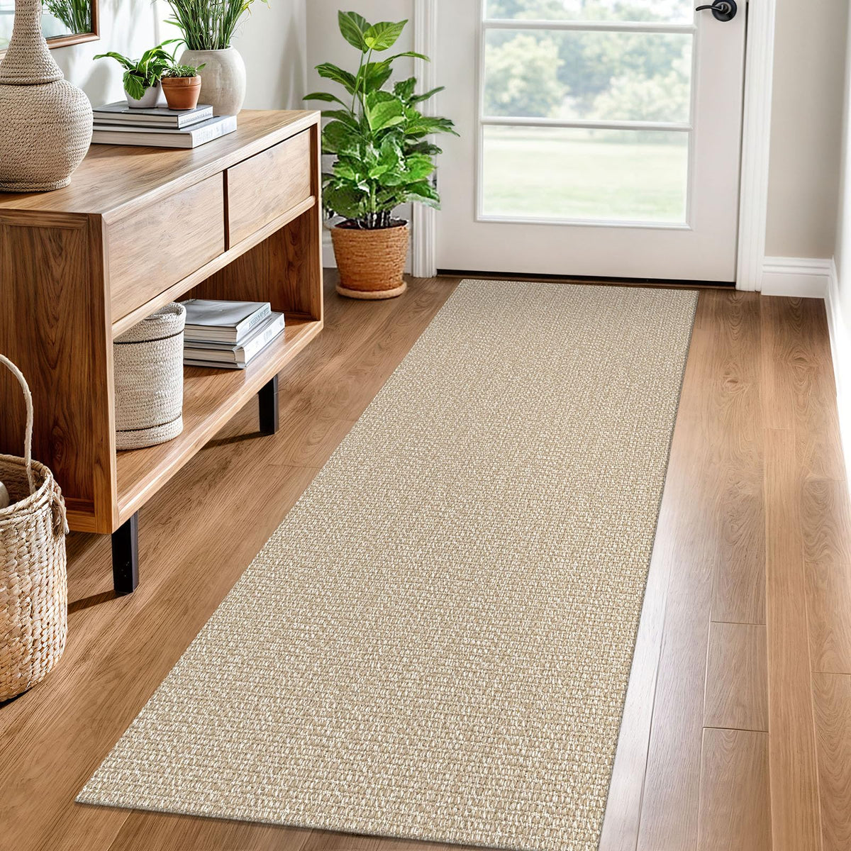 EARTHALL Washable Area Rug, Non Slip Entryway Rug, 4x6 Ft, Sand/Beige